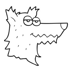 black and white cartoon wolf head