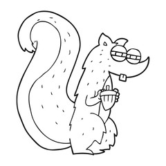 black and white cartoon squirrel with nut