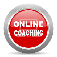 online coaching red metallic chrome web circle glossy icon