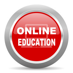online education red metallic chrome web circle glossy icon