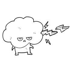 Obraz premium black and white cartoon raincloud character shooting lightning