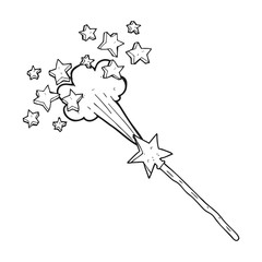 black and white cartoon magic wand