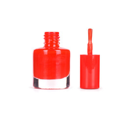 red nail polish bottle on white background