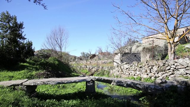 a pedestrian stone made bridge in a rural place - Castelo Bom, Guarda, Portugal