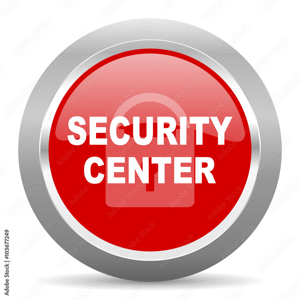 Poster security center red metallic chrome web circle glossy icon