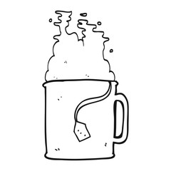 black and white cartoon mug of tea