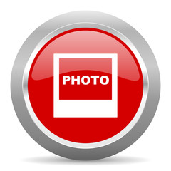 photo red metallic chrome web circle glossy icon
