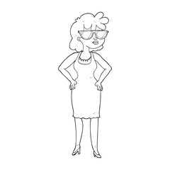 black and white cartoon woman wearing sunglasses