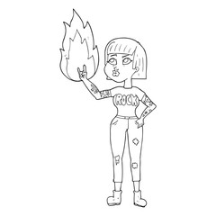 black and white cartoon rock girl