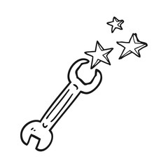 black and white cartoon spanner