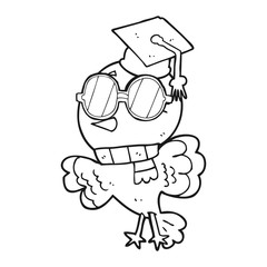 cute black and white cartoon well educated bird