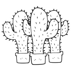 black and white cartoon cactus