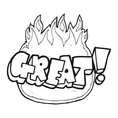 black and white cartoon Great! symbol