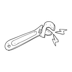 black and white cartoon adjustable spanner