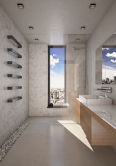 Shower in Open Space with Decorative Stones