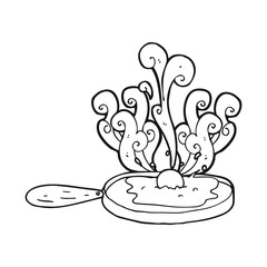 frying black and white cartoon egg