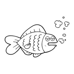black and white cartoon funny fish