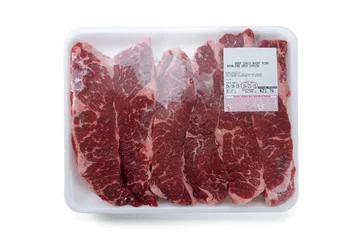 Acrylic kitchen splashbacks Meat Fresh red meat packed in a poly bag.  