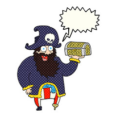 comic book speech bubble cartoon pirate captain with treasure ch