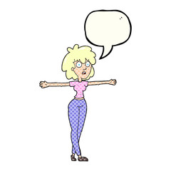 comic book speech bubble cartoon woman spreading arms