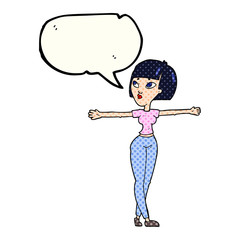 comic book speech bubble cartoon woman spreading arms