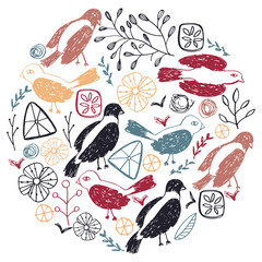 Floral illustration with birds