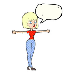 comic book speech bubble cartoon woman spreading arms