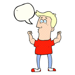 comic book speech bubble cartoon surprised man flexing biceps