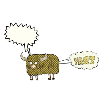 comic book speech bubble cartoon hairy cow farting