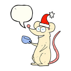 comic book speech bubble cartoon mouse wearing christmas hat