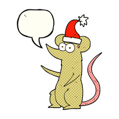 comic book speech bubble cartoon mouse wearing christmas hat
