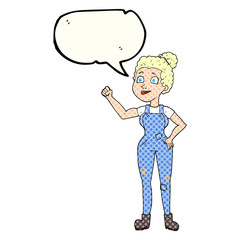 comic book speech bubble cartoon woman in dungarees