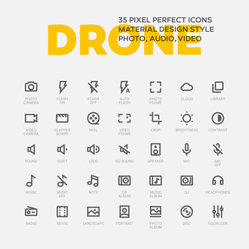 DROID ICONS. Set of 35 flat line art vector icons.