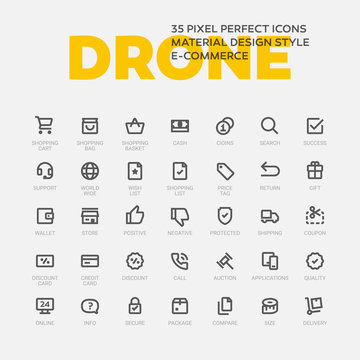 DROID ICONS. Set of 35 flat line art vector icons.