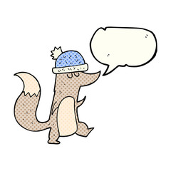 comic book speech bubble cartoon little wolf wearing hat