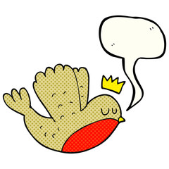 comic book speech bubble cartoon flying christmas robin with cro