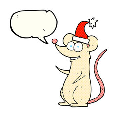 comic book speech bubble cartoon mouse wearing christmas hat