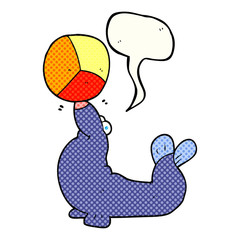 comic book speech bubble cartoon seal balancing ball
