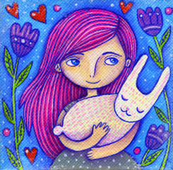 Pink Hair Girl With Rabbit