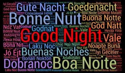 Good night word cloud in different languages