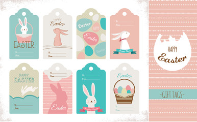 Easter tag collection with bunnies and Easter eggs. Happy Easter