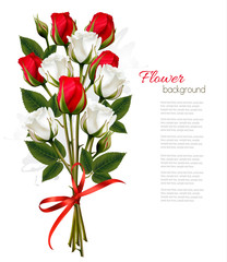 Beautiful bouquet of red and white roses. Vector.