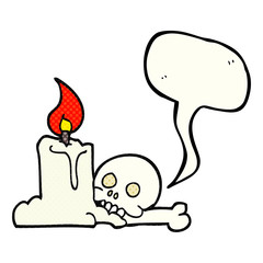 comic book speech bubble cartoon spooky skull and candle