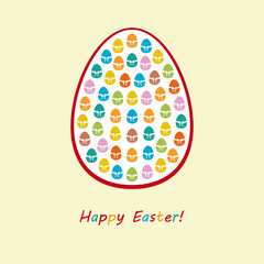 Happy Easter with many small colorful eggs and white background