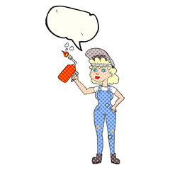 comic book speech bubble cartoon woman welding