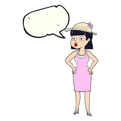 comic book speech bubble cartoon woman wearing sun hat