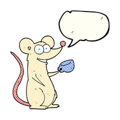 comic book speech bubble cartoon mouse with cup of tea
