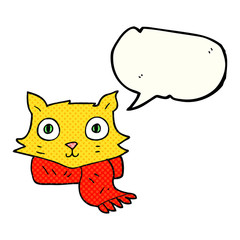comic book speech bubble cartoon cat wearing scarf