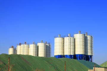 Concrete mixing tower. Concept of on-site construction facility.