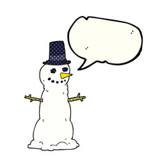 comic book speech bubble cartoon snowman in top hat